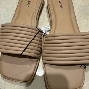 Torrid Beige Ribbed Slide Sandals